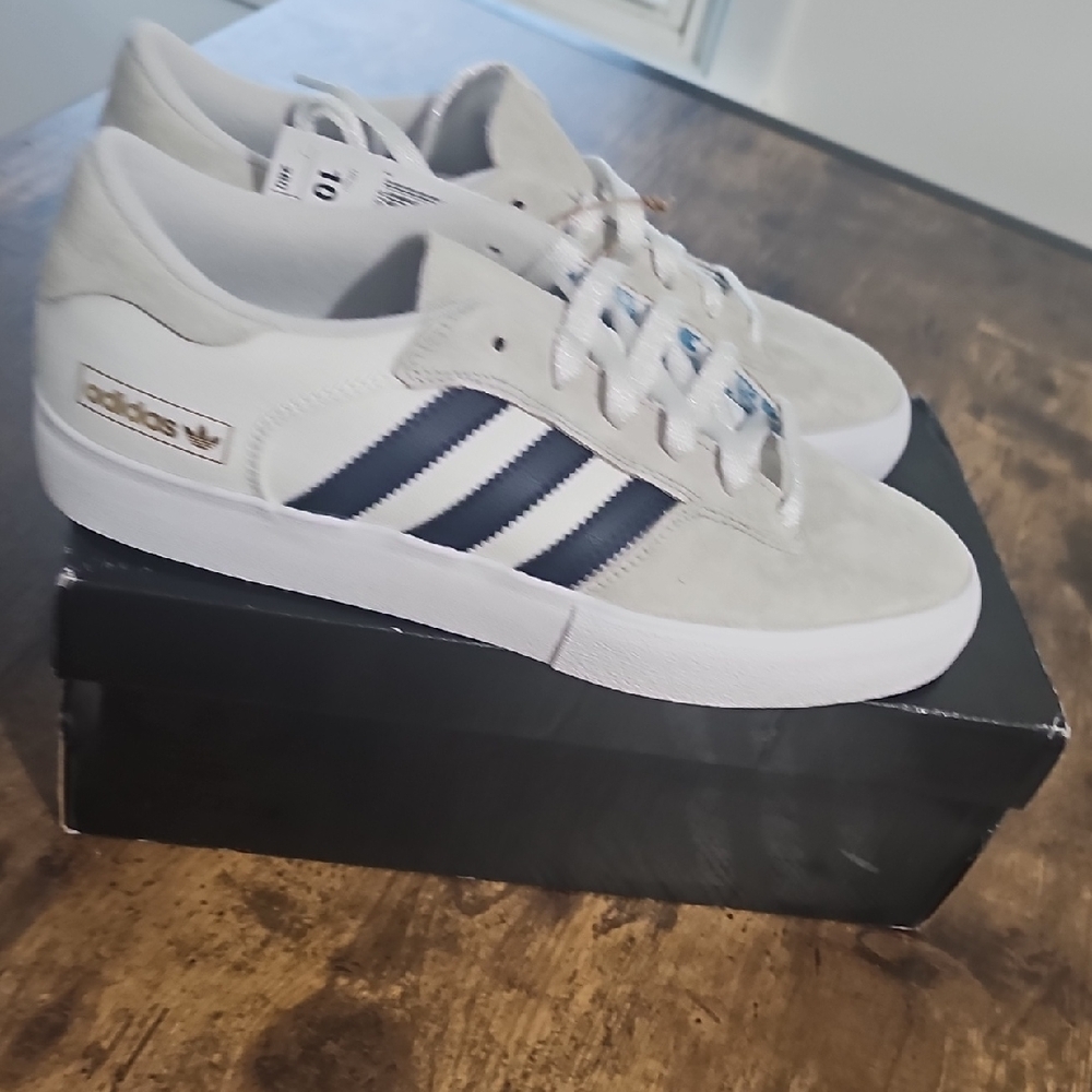 Adidas Cream and Navy Striped Sneakers